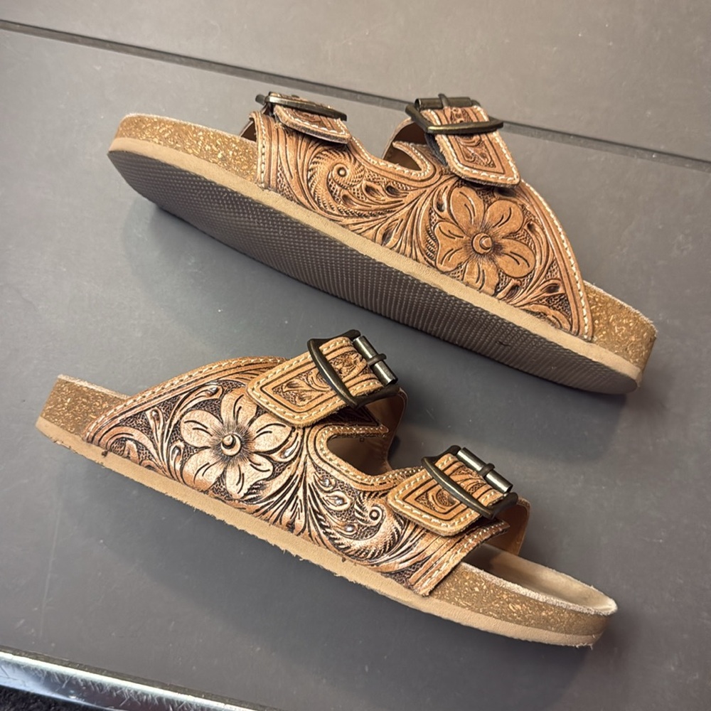 Myra Bag Brown Sandals with Buckle Detail - Picture 2 of 2